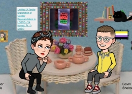 Illustration of two avatars having tea