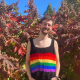 The maker, Jimmy McKinnell, wearing the finished LGBTQ data tank top
