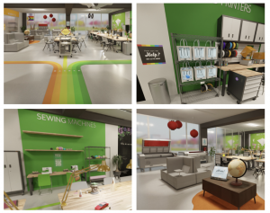 Four different images of the redesigned makerspace